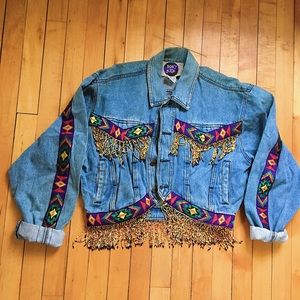 Vintage southwest denim jacket with beaded fringe